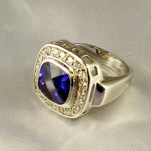 New Charles Winston Royal Blue Doublet Cubic Zirconias Silver Ring